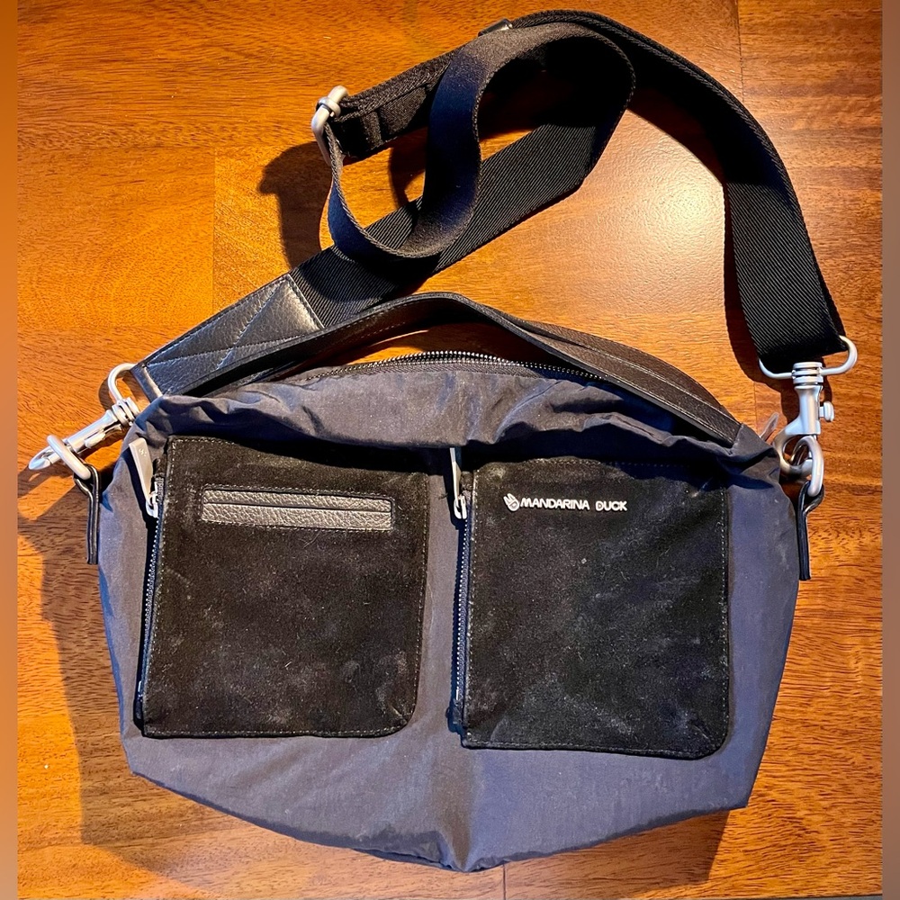 Black Mandarina Duck Suede Strap Bag